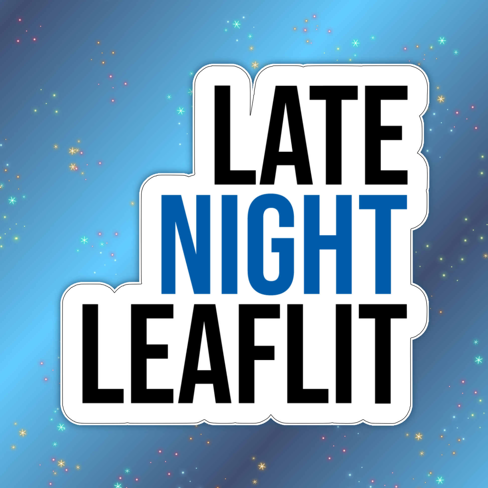Late Night Leaflit logo Sticker – Angel's Sword Guild Shop